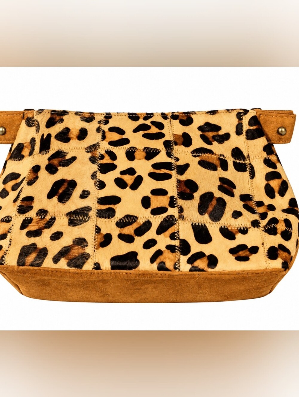 Leopard Patterned Genuine Fur Calf Pouch Cosmetic Bag